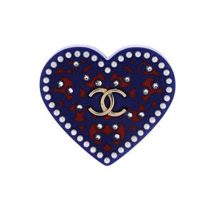 Chanel CC Heart Brooch Resin with Faux Pearls and Rhinestones